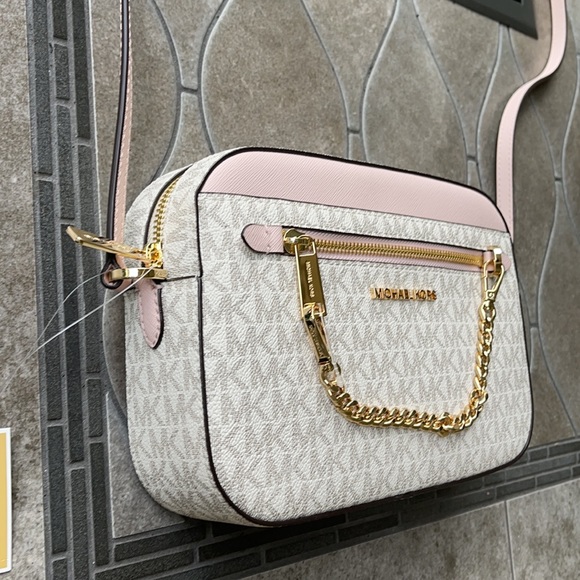 MICHAEL KORS LARGE EAST WEST ZIP CHAIN XBODY POWDER BLUSH MULTI - Picture 2 of 16